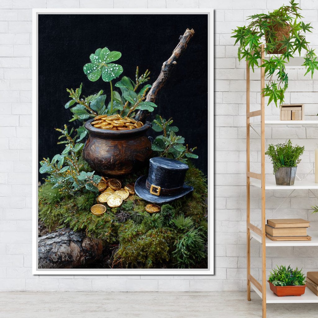 Lucky Clover Gold Pot Canvas Wall Art