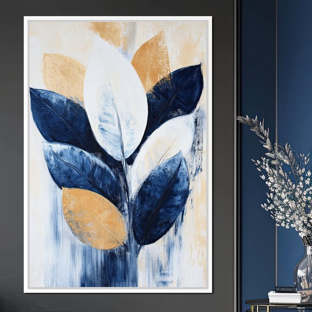 Golden Indigo Leaves Canvas Wall Art
