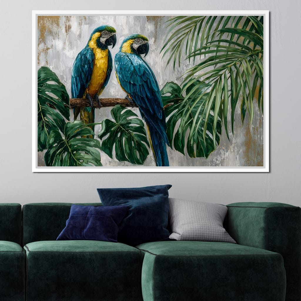 Tropical Parrot Pair Portrait Canvas Wall Art