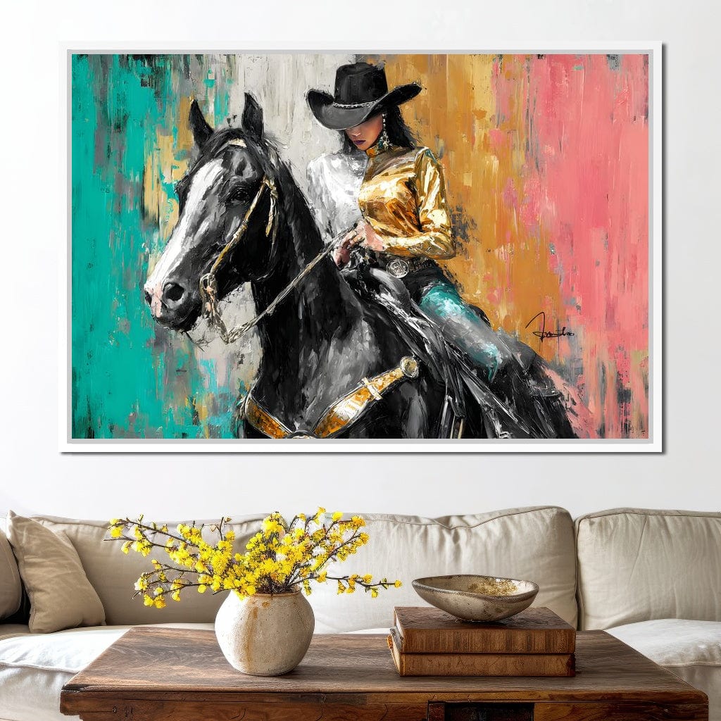 Golden Rider on Midnight Steed Canvas Wall Art