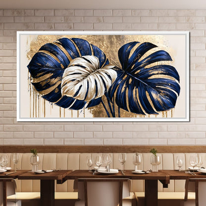 Gilded Monstera Leaves Dancing With Light Canvas Wall Art