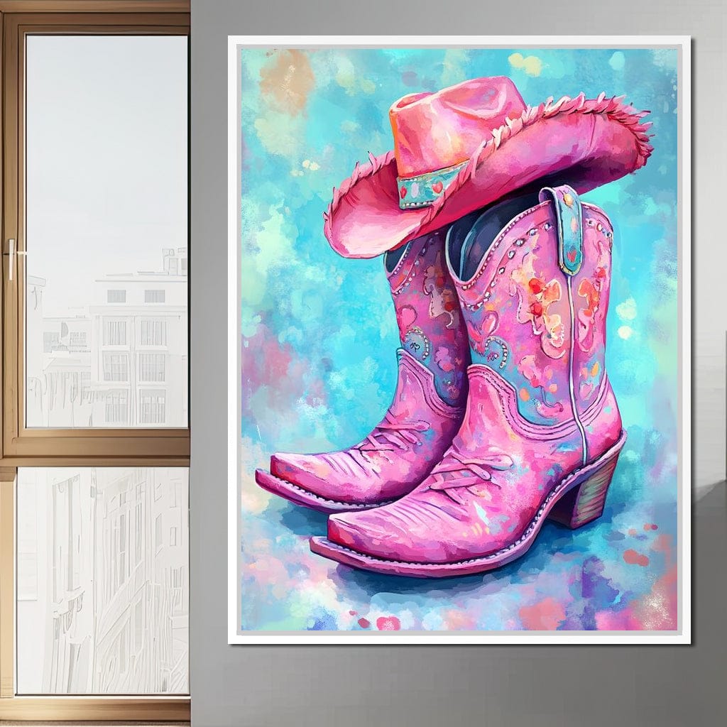 Radiant Cowgirl Boots Hat Canvas Wall Art