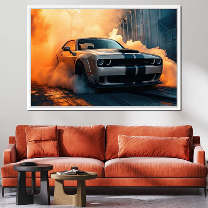 Silver Hellcat Burnout Canvas Wall Art
