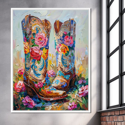 Wildflower Cowboy Boots Canvas Wall Art