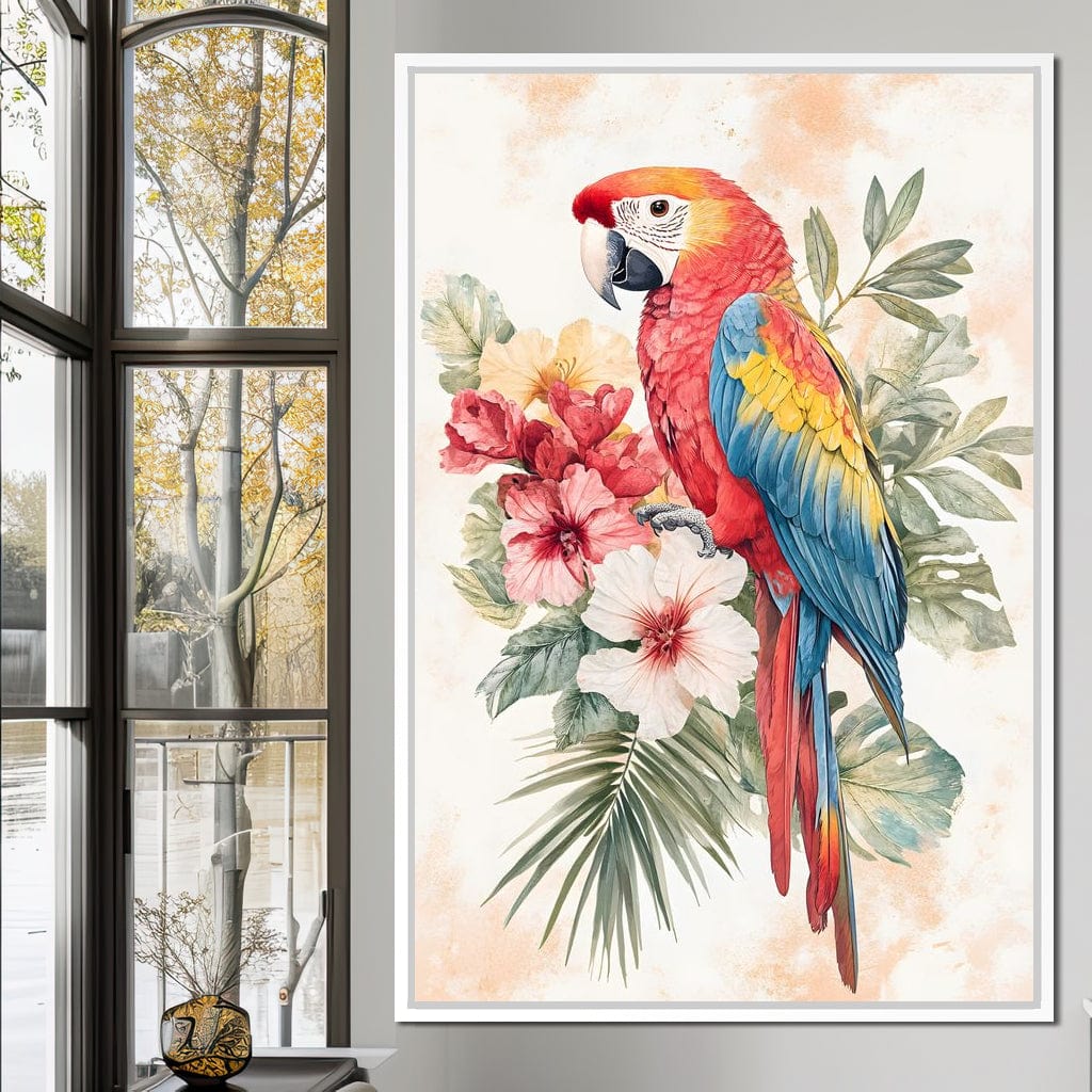 Tropical Parrot Floral Burst Canvas Wall Art