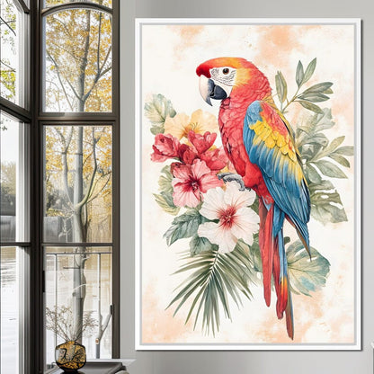 Tropical Parrot Floral Burst Canvas Wall Art