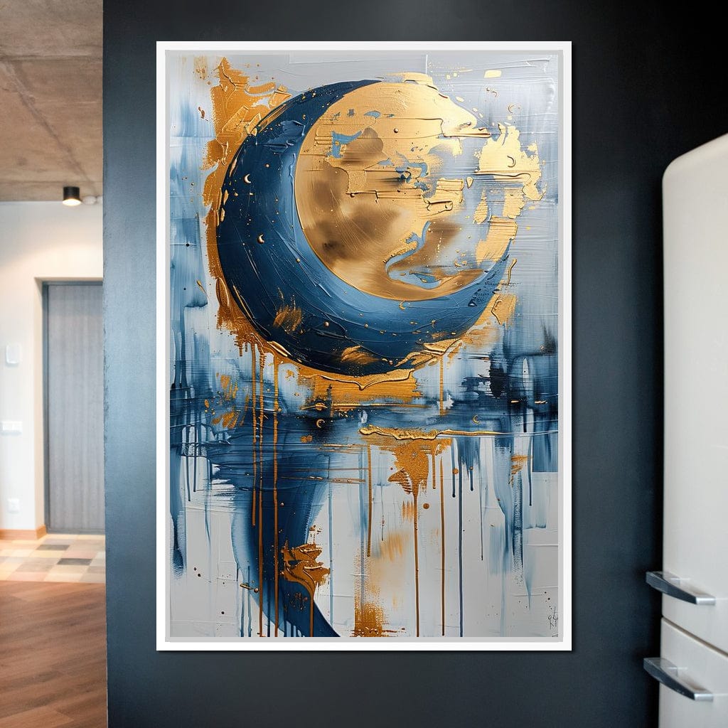 Golden Swirls on Sapphire Tides Canvas Wall Art