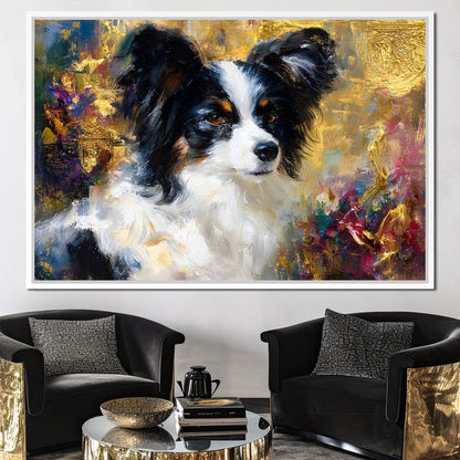Golden Papillon Dog Portrait Canvas Wall Art