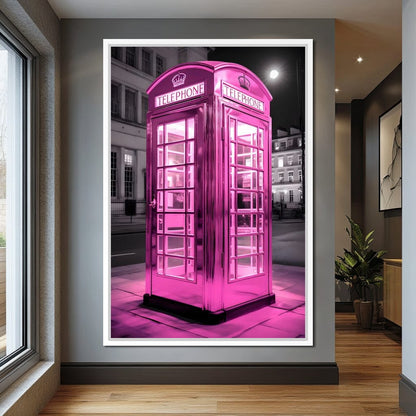 Pink Telephone Booth Canvas Wall Art