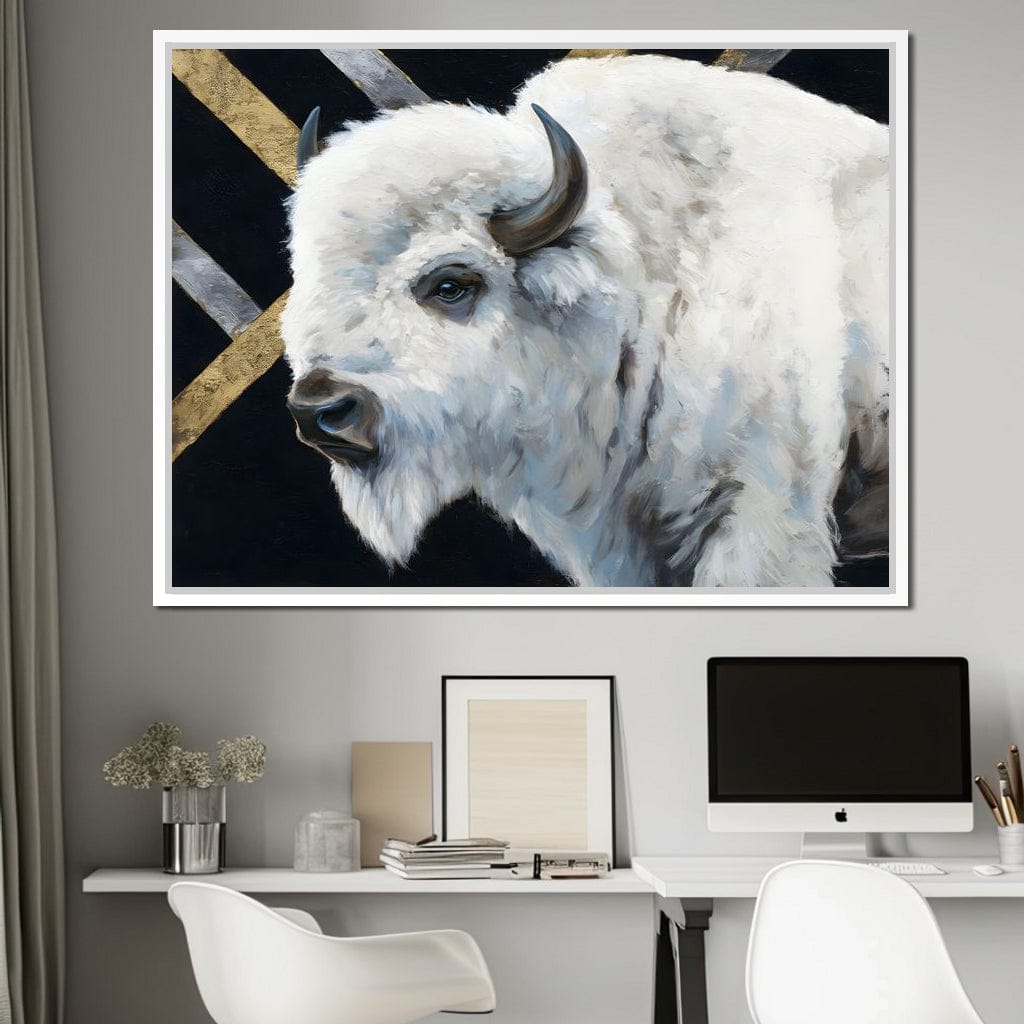 Gilded Plains White Bison Canvas Wall Art