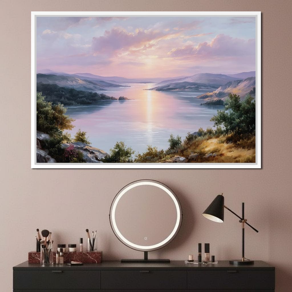 Pastel Sunrise Over Lake Fjord Canvas Wall Art