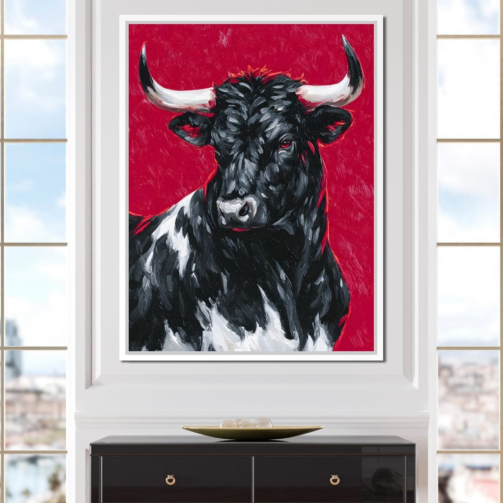 Bold Horned Bull Portrait Canvas Wall Art