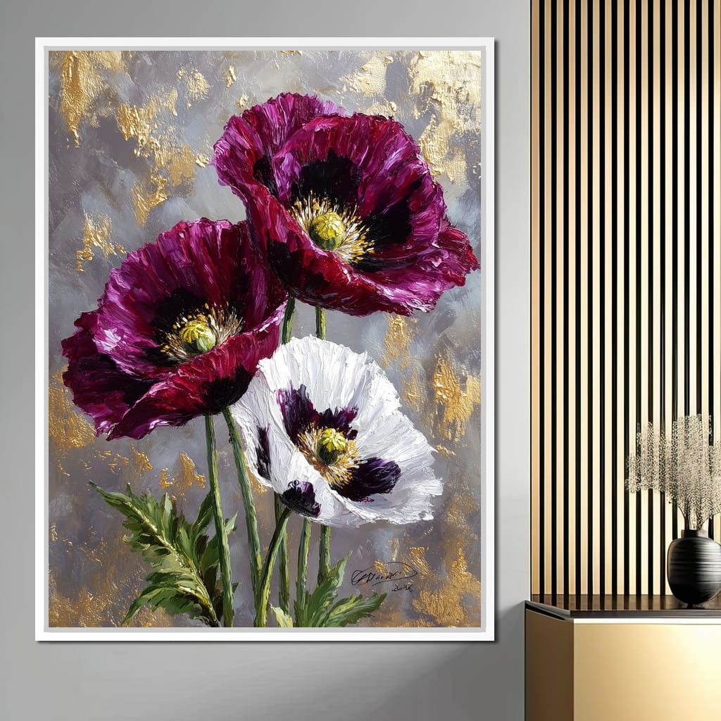 Gold Leaf Poppy Garden Glow Canvas Wall Art