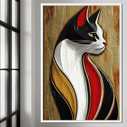 Feline Elegance on Textured Gold Canvas Wall Art