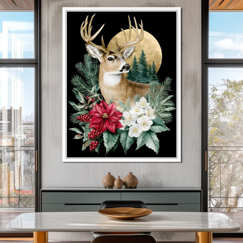 Moonlit Floral Gold Buck Canvas Wall Art