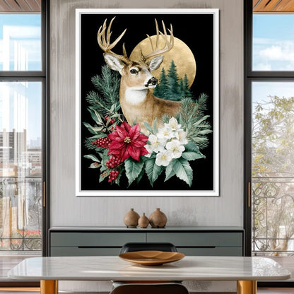 Moonlit Floral Gold Buck Canvas Wall Art