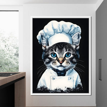 Chef Feline in Snowy Whites Canvas Wall Art