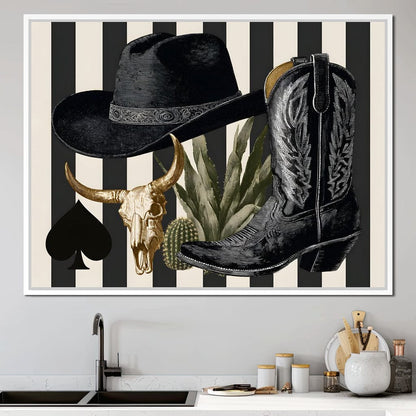 Cowboy Boot Hat Skull Cactus Canvas Wall Art