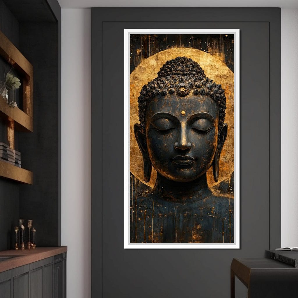 Golden Tranquil Buddha Portrait Canvas Wall Art