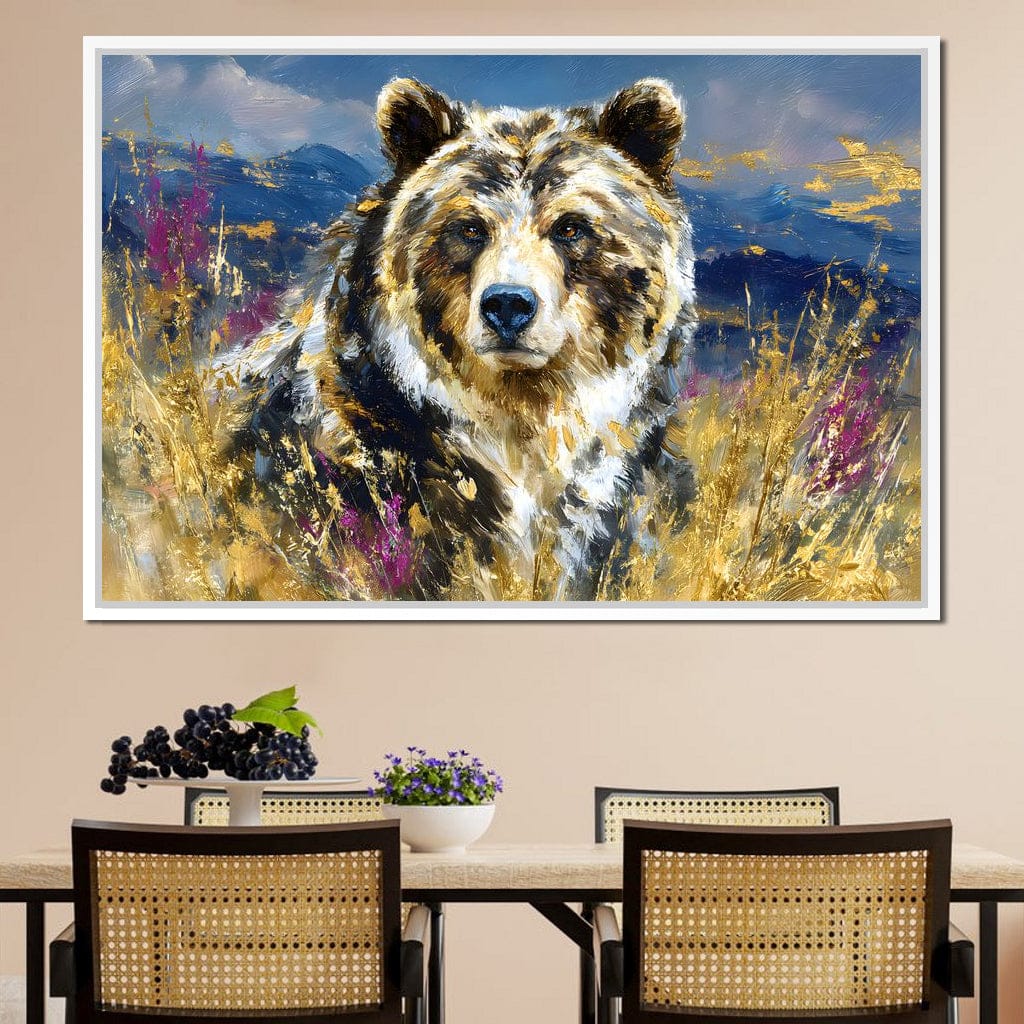 Golden Grizzly Mountain Calm Canvas Wall Art