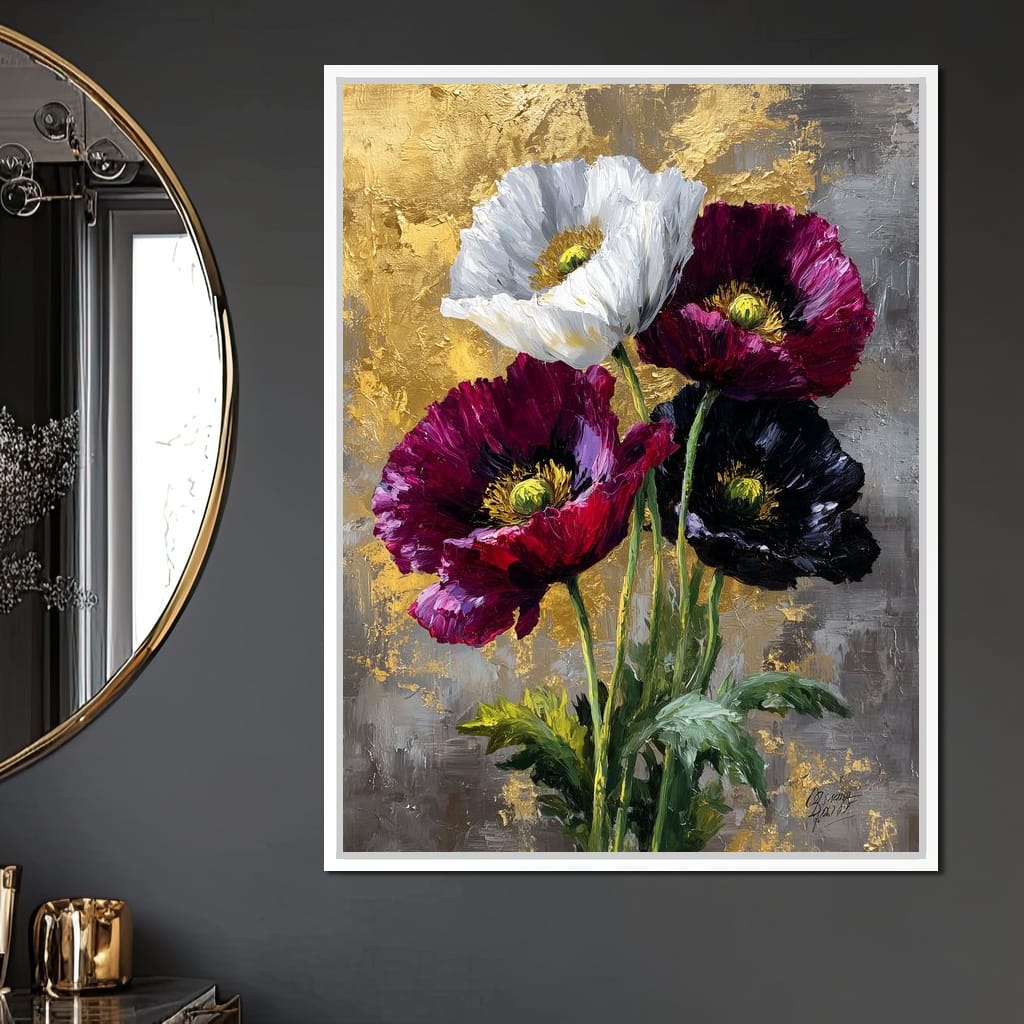 Gilded Poppies Quartet Canvas Wall Art