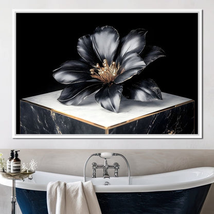 Noir Petal Elegance Burst Canvas Wall Art