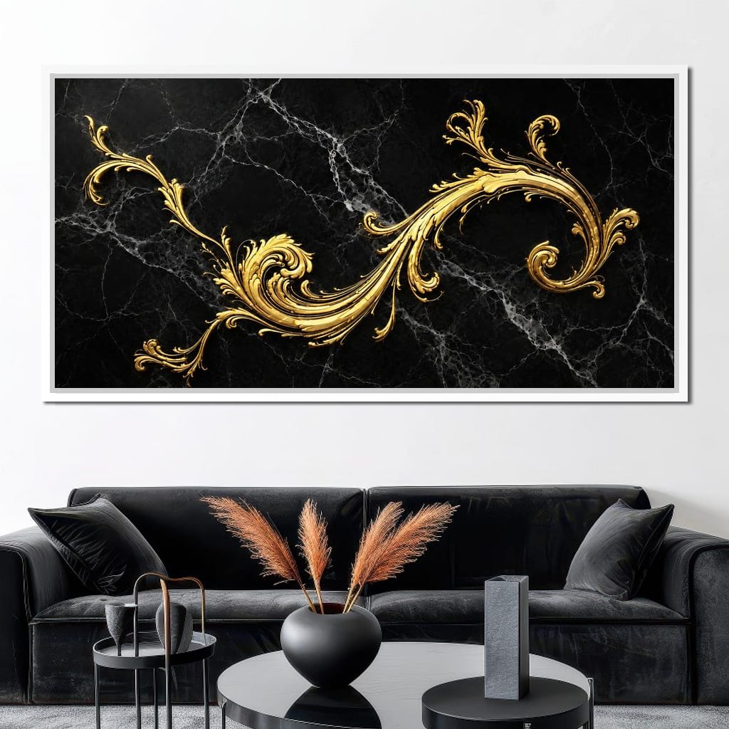Baroque Flame on Obsidian Stone Canvas Wall Art