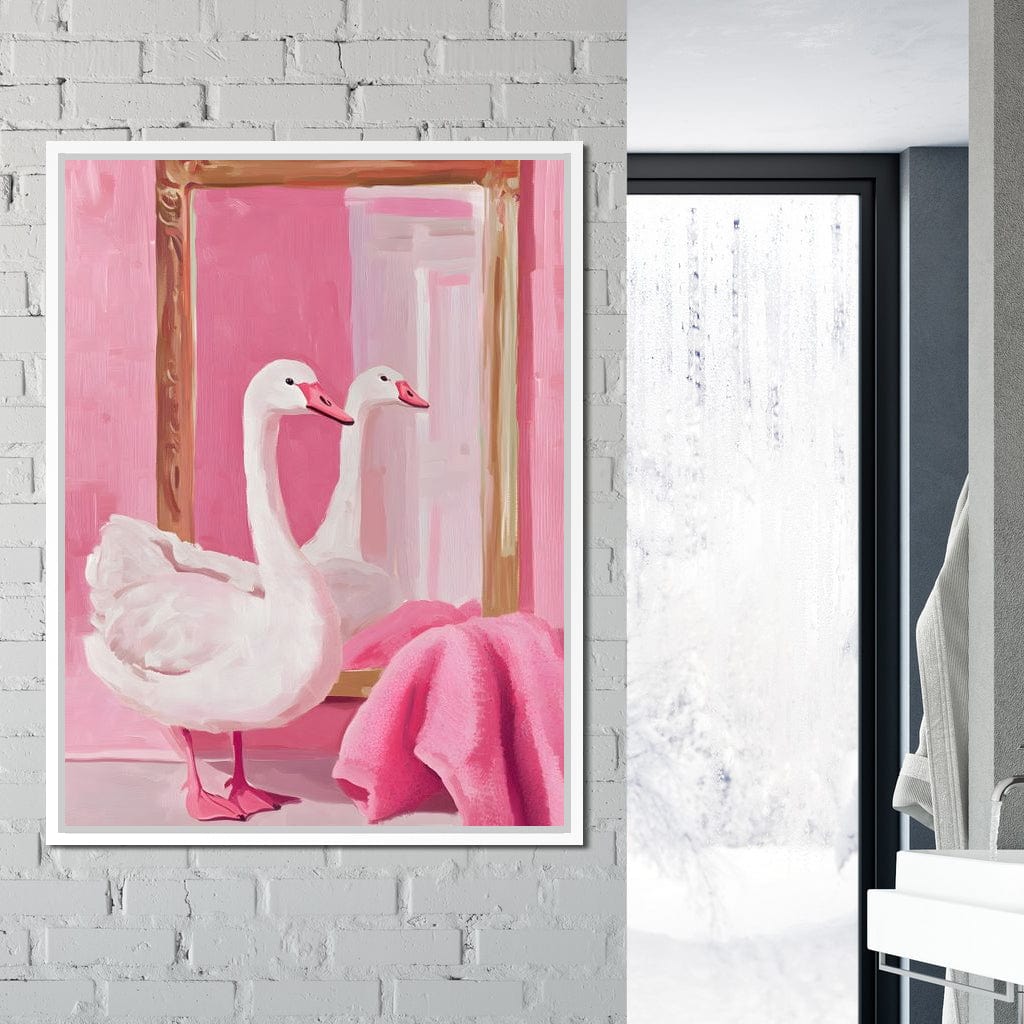 Swan in the Bathroom Canvas Wall Art