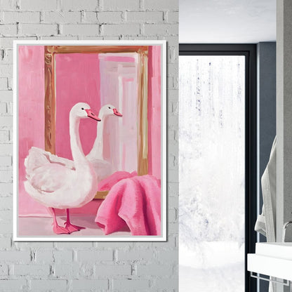 Swan in the Bathroom Canvas Wall Art