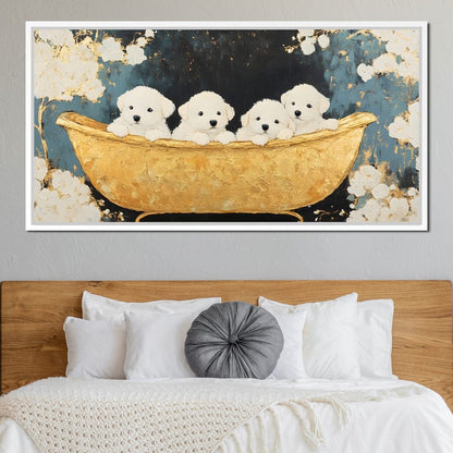 Golden Pups Bath Delight Canvas Wall Art
