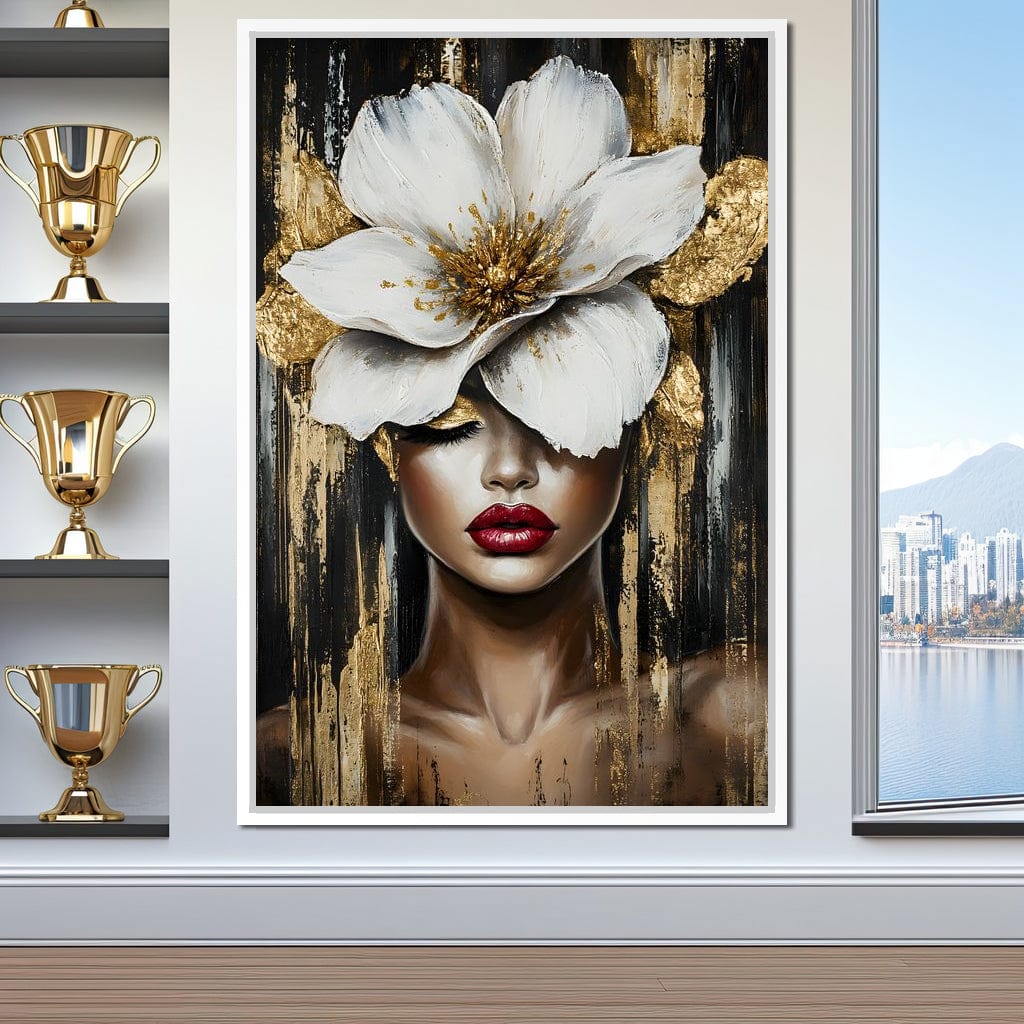 White Petals Golden Dreams Canvas Wall Art