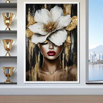 White Petals Golden Dreams Canvas Wall Art