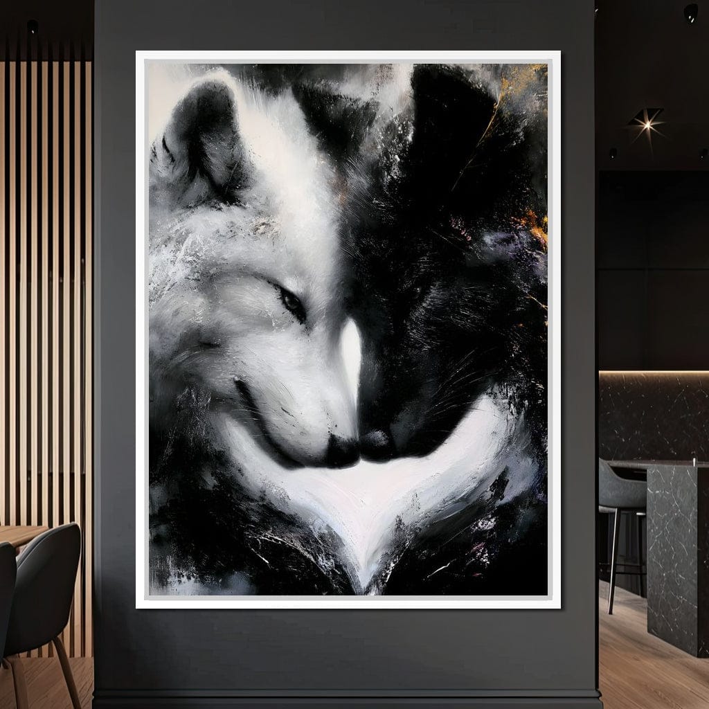 Dual Wolf Spirit Embrace Canvas Wall Art
