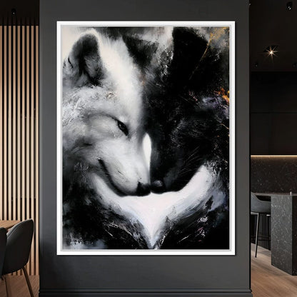 Dual Wolf Spirit Embrace Canvas Wall Art