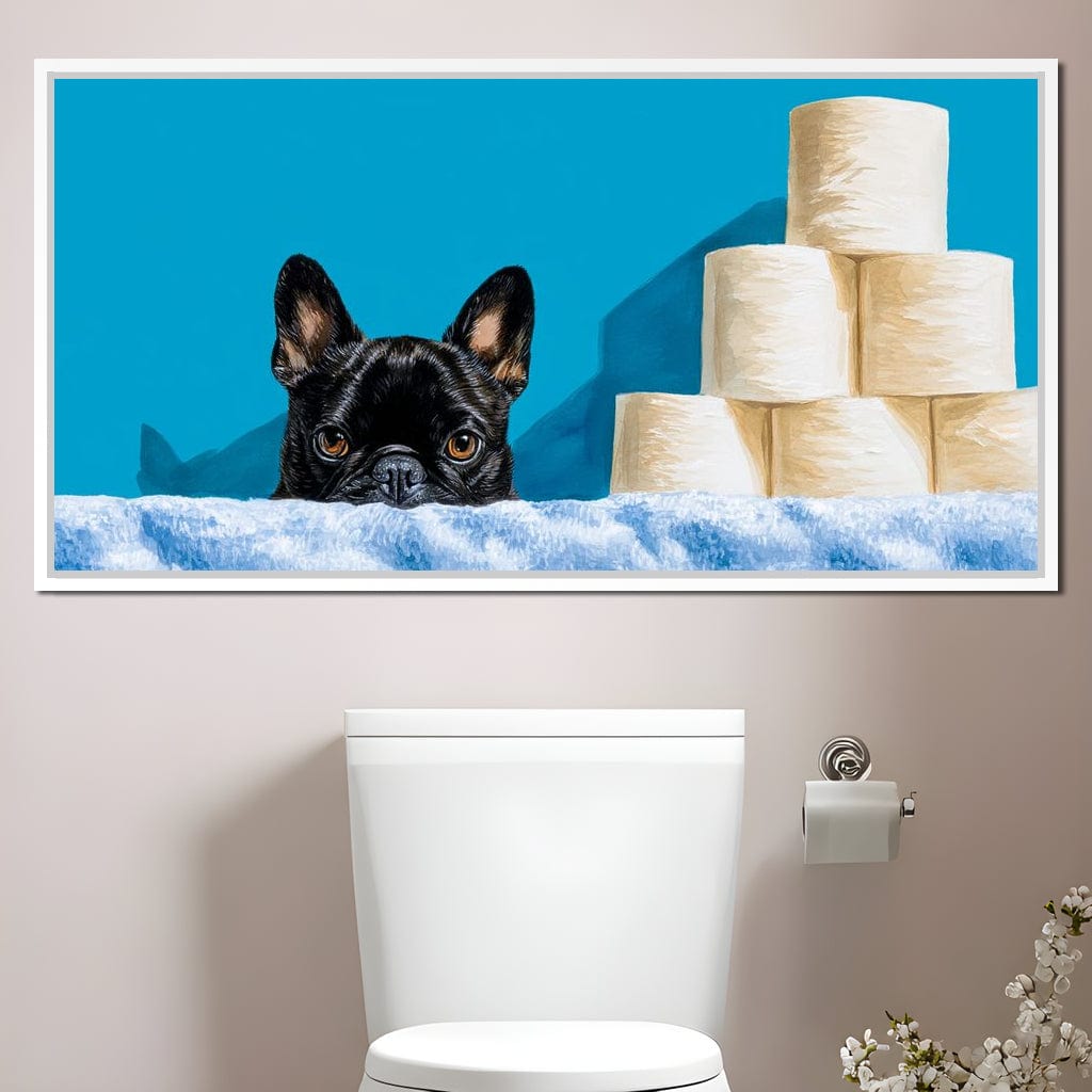 French Bulldog Bathroom Peek Canvas Wall Art