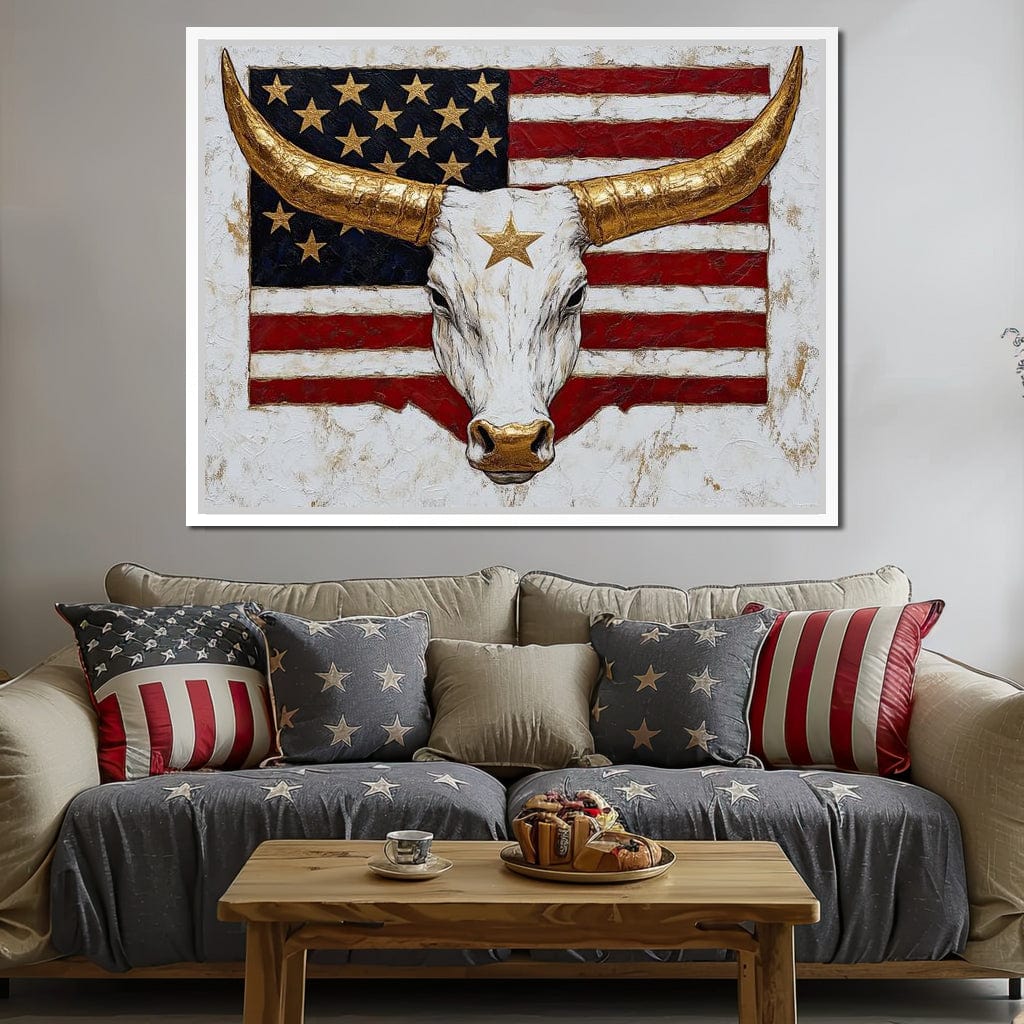 Golden Longhorn Patriotic Pride Canvas Wall Art