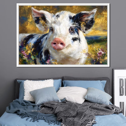 Golden Meadow Piglet Portrait Canvas Wall Art