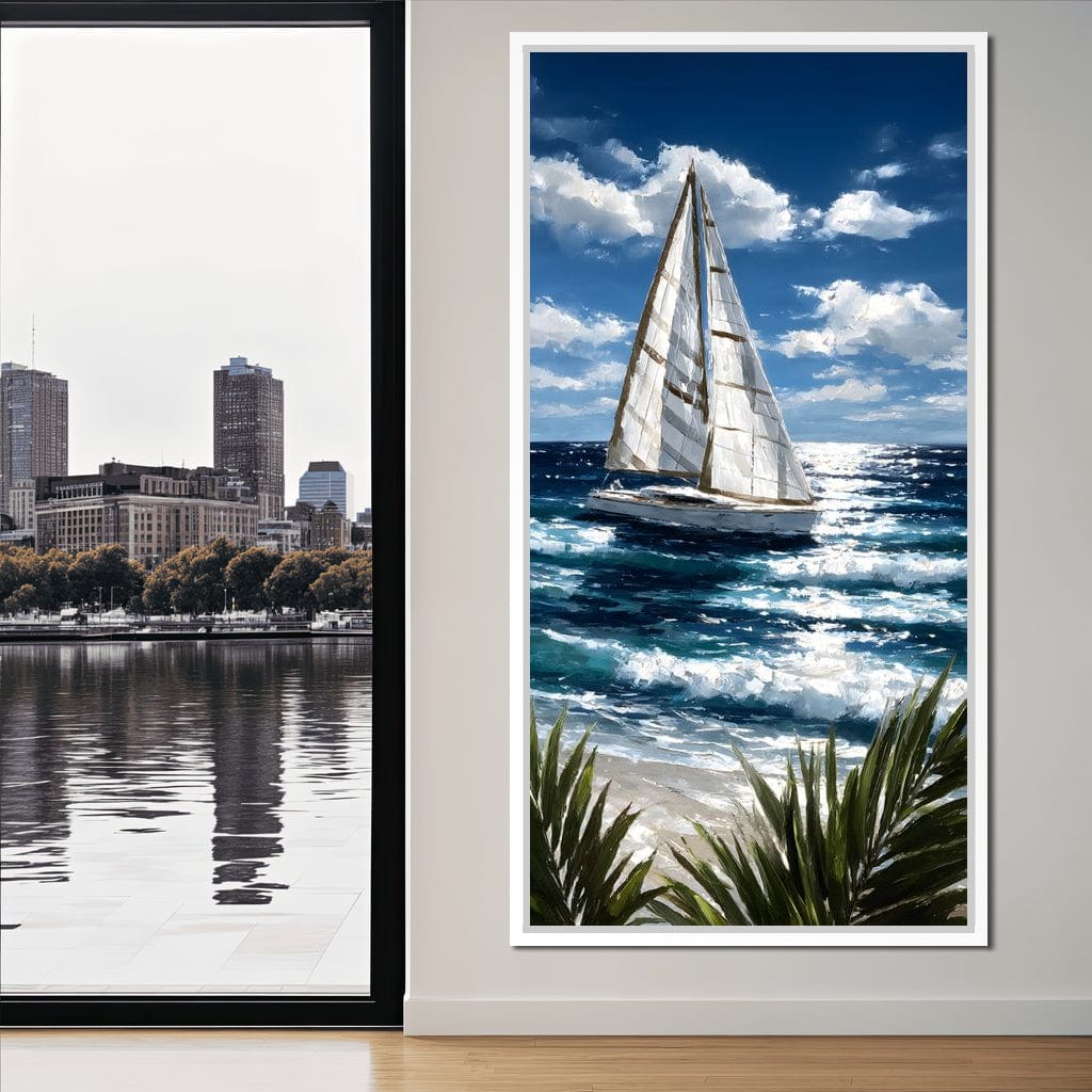 Sailboat Journey Over Turquoise Sea Canvas Wall Art