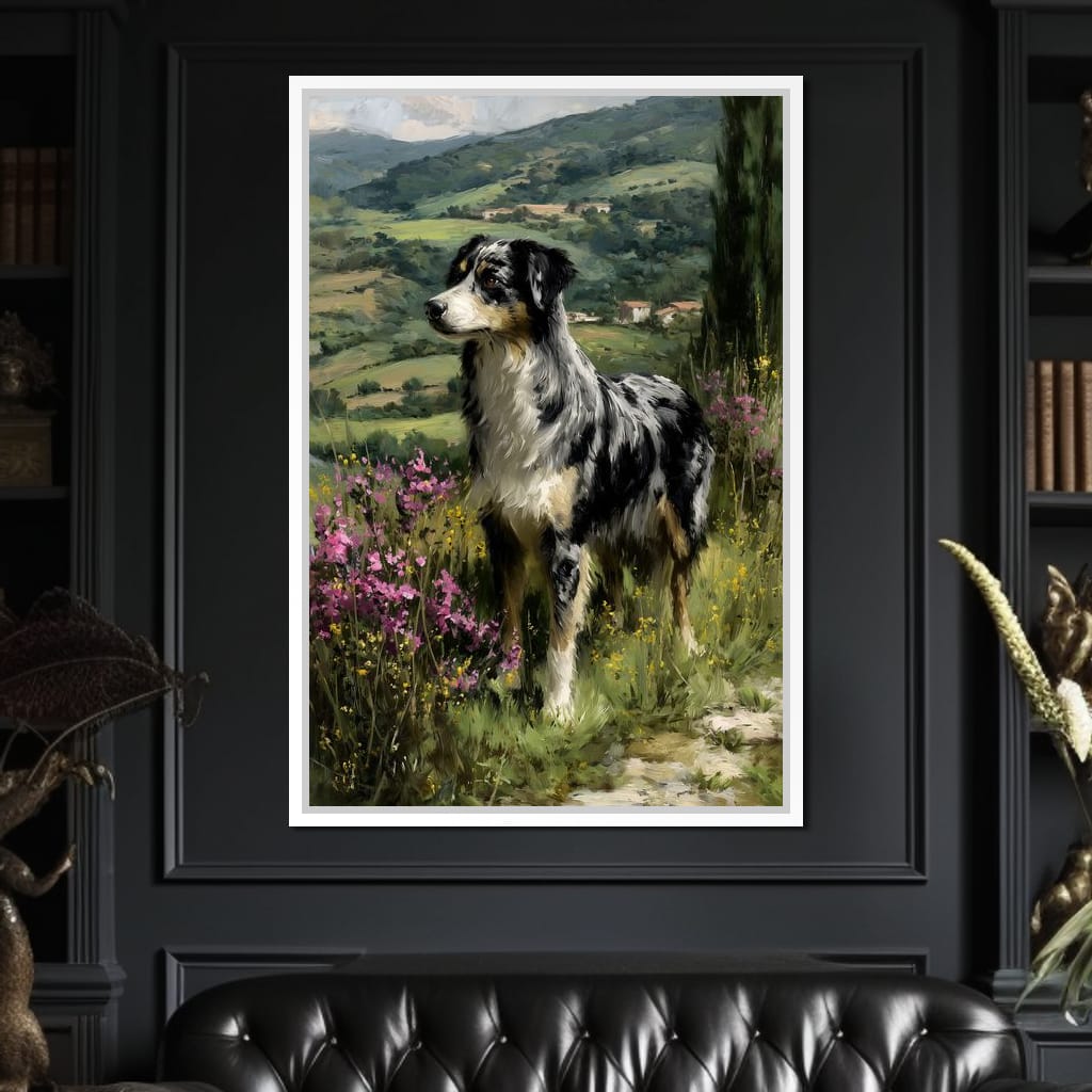 Australian Shepherd Meadow Sentinel Canvas Wall Art