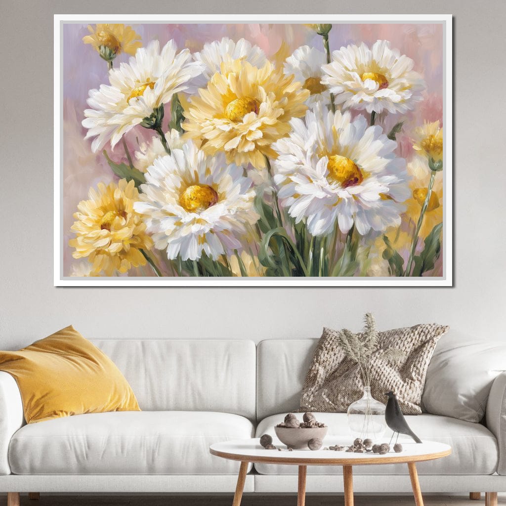 Golden Daisy Garden Glow Canvas Wall Art