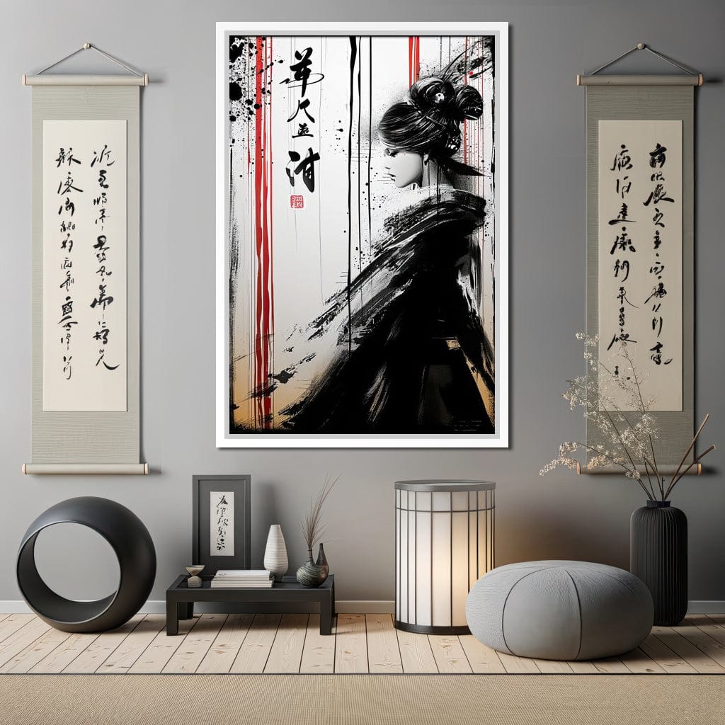 Ink Veiled Geisha Mystery Canvas Wall Art