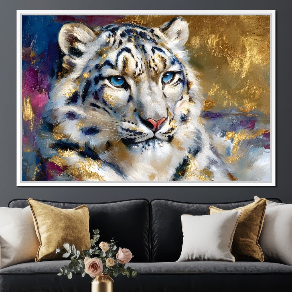 Golden Snow Leopard Portrait Canvas Wall Art