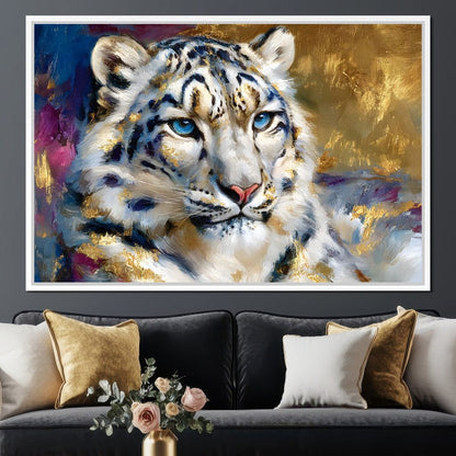 Golden Snow Leopard Portrait Canvas Wall Art