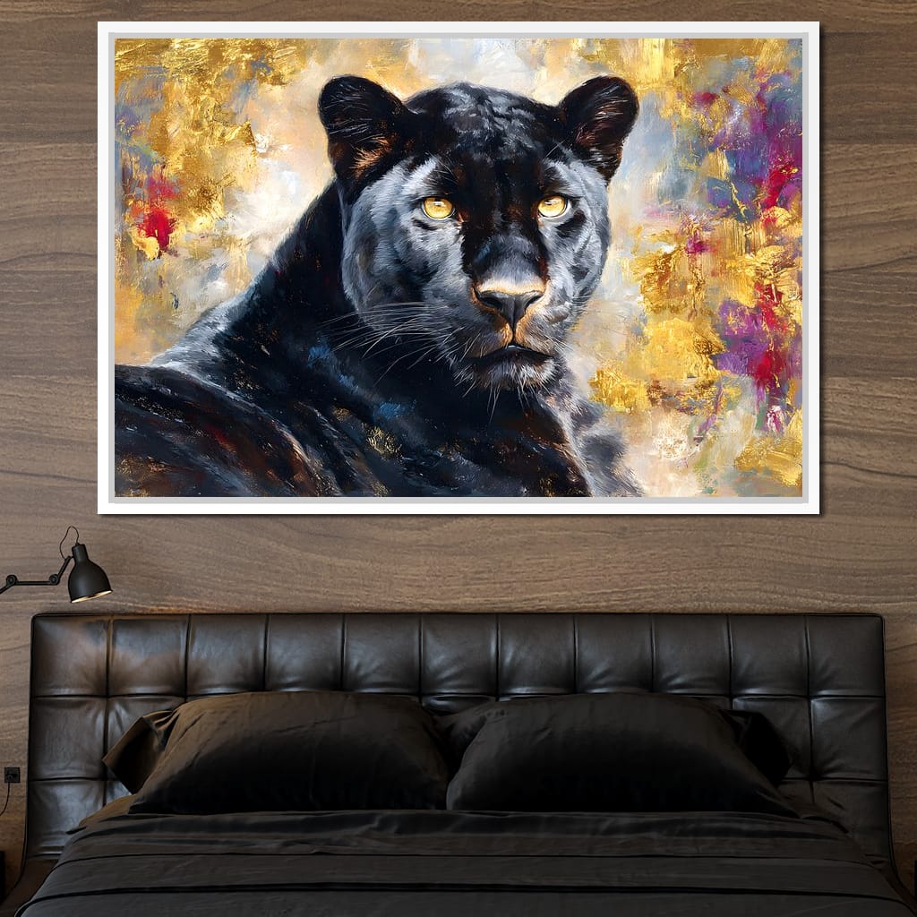 Golden Aura Black Panther Portrait Canvas Wall Art