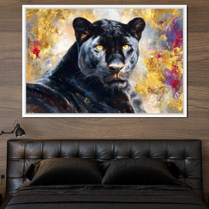 Golden Aura Black Panther Portrait Canvas Wall Art