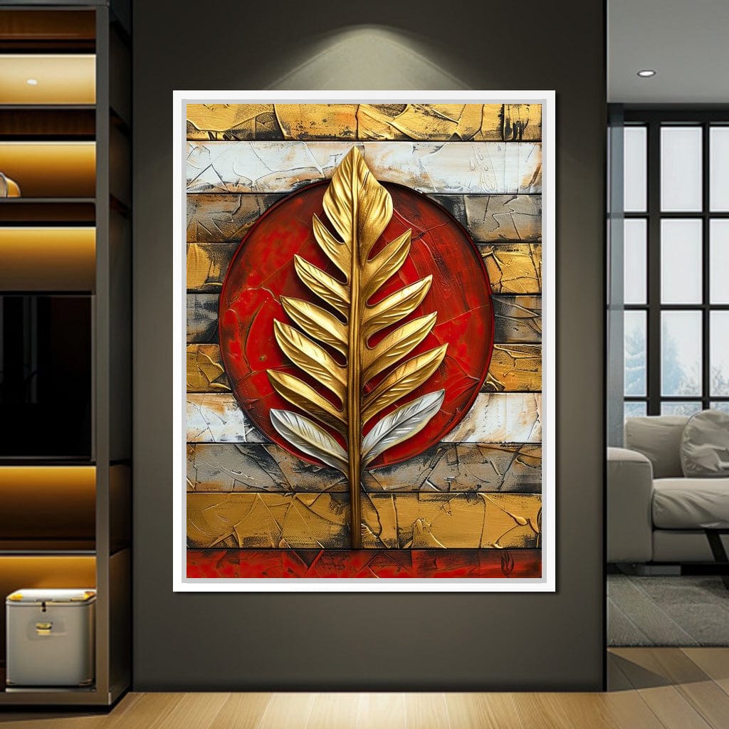 Golden Leaf on Ruby Sphere Canvas Wall Art