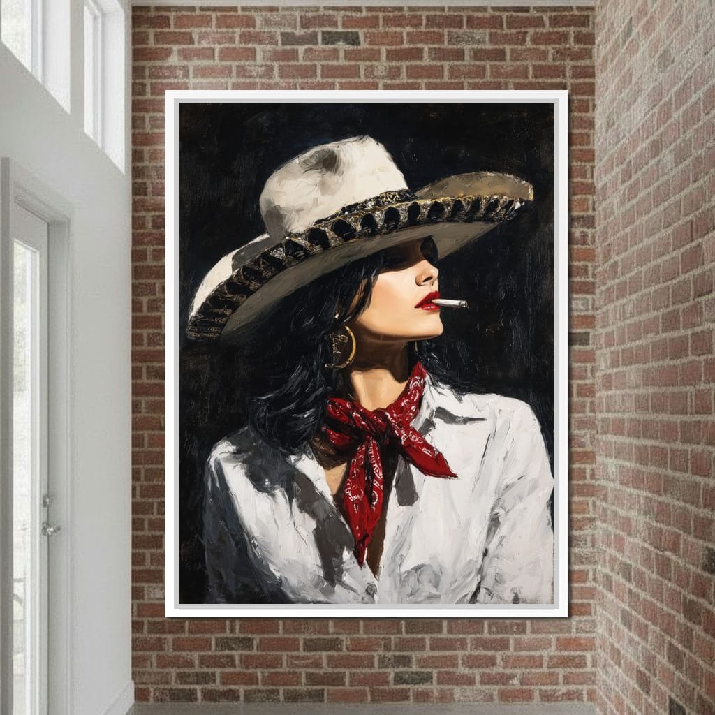 Noir Cowgirl Cigarette Glow Canvas Wall Art