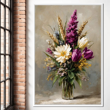 Spring Bouquet on Beige Background Canvas Wall Art