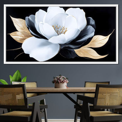 White Petals Night Blossom Canvas Wall Art