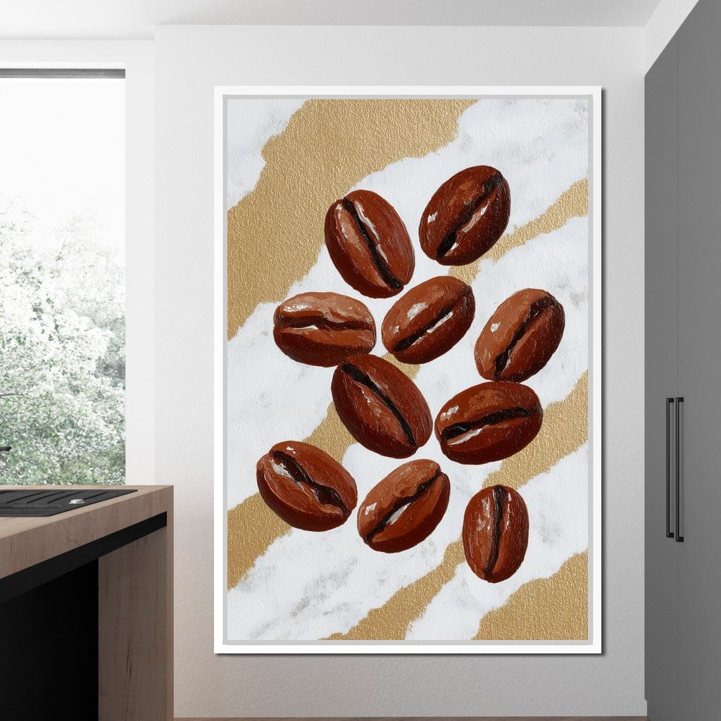 Coffee Beans Gilded Background Canvas Wall Art